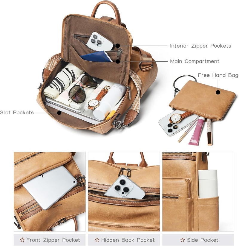 Shrrie Backpack Purse for Women Leather Fashion Designer Travel Backpack Convertible Shoulder Satchel Bag for College Work - Image 5